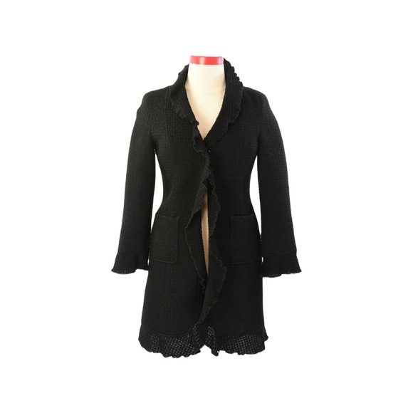 Doncaster Jackets & Blazers - Doncaster Collection Black Wool Ruffled Long Cardigan Jacket Womens 12